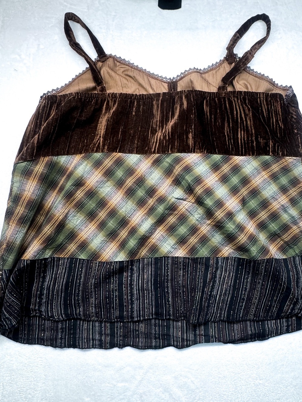 Venezia Y2K Velvet Plaid Cami Top Size 24 Boho Grunge - Picture 9 of 10